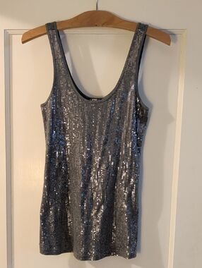 Express Sequin Tank Top in Charcoal Gray, Sz S